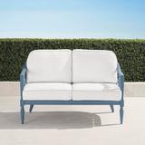 Avery Loveseat with Cushions in Moonlight Blue Finish - Rain Resort Stripe Dove - Frontgate