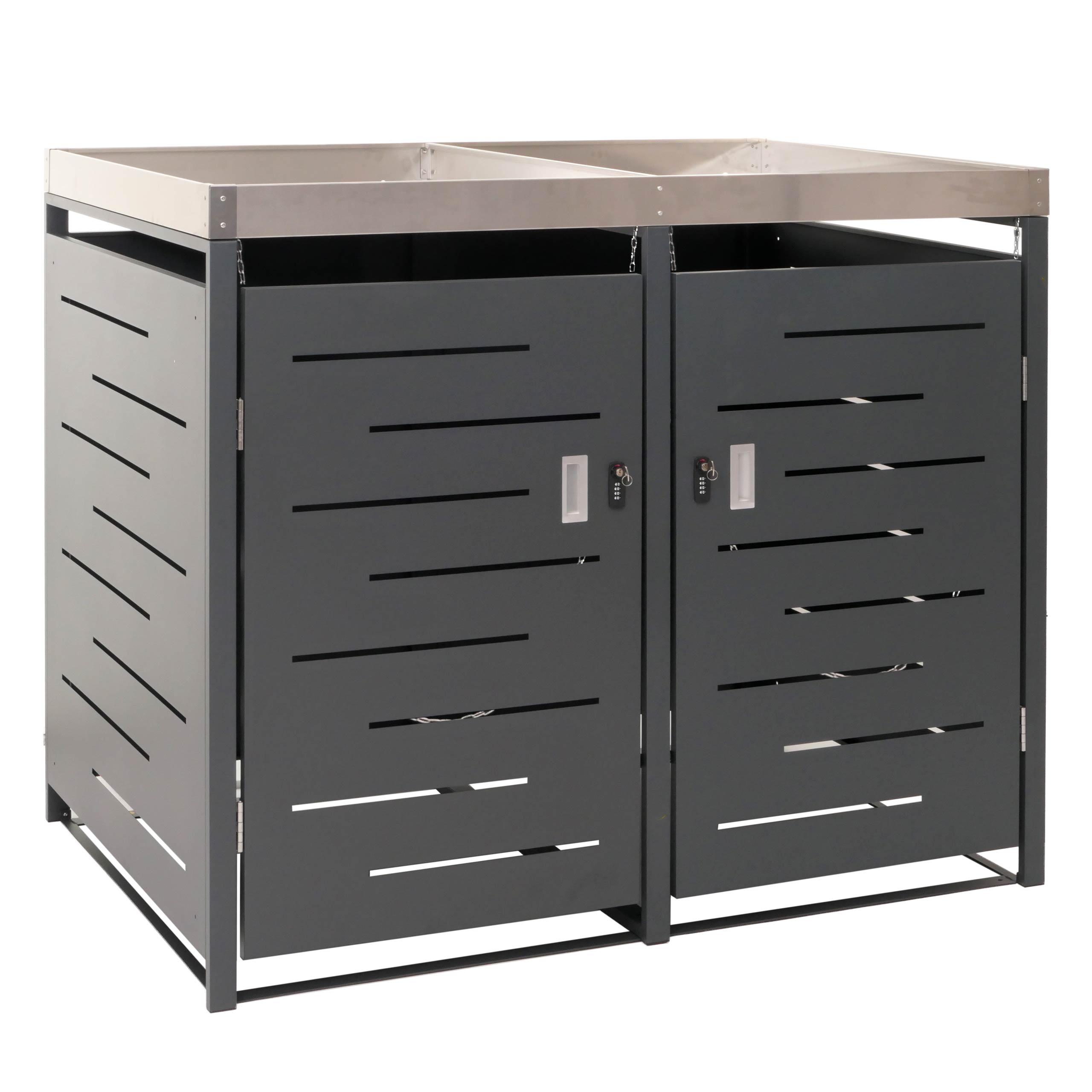2er-Mülltonnenverkleidung HWC-H40, Mülltonnenbox, Pflanzkasten Edelstahl-Metall-Kombi 54kg 125x134x84cm erweiterbar Image