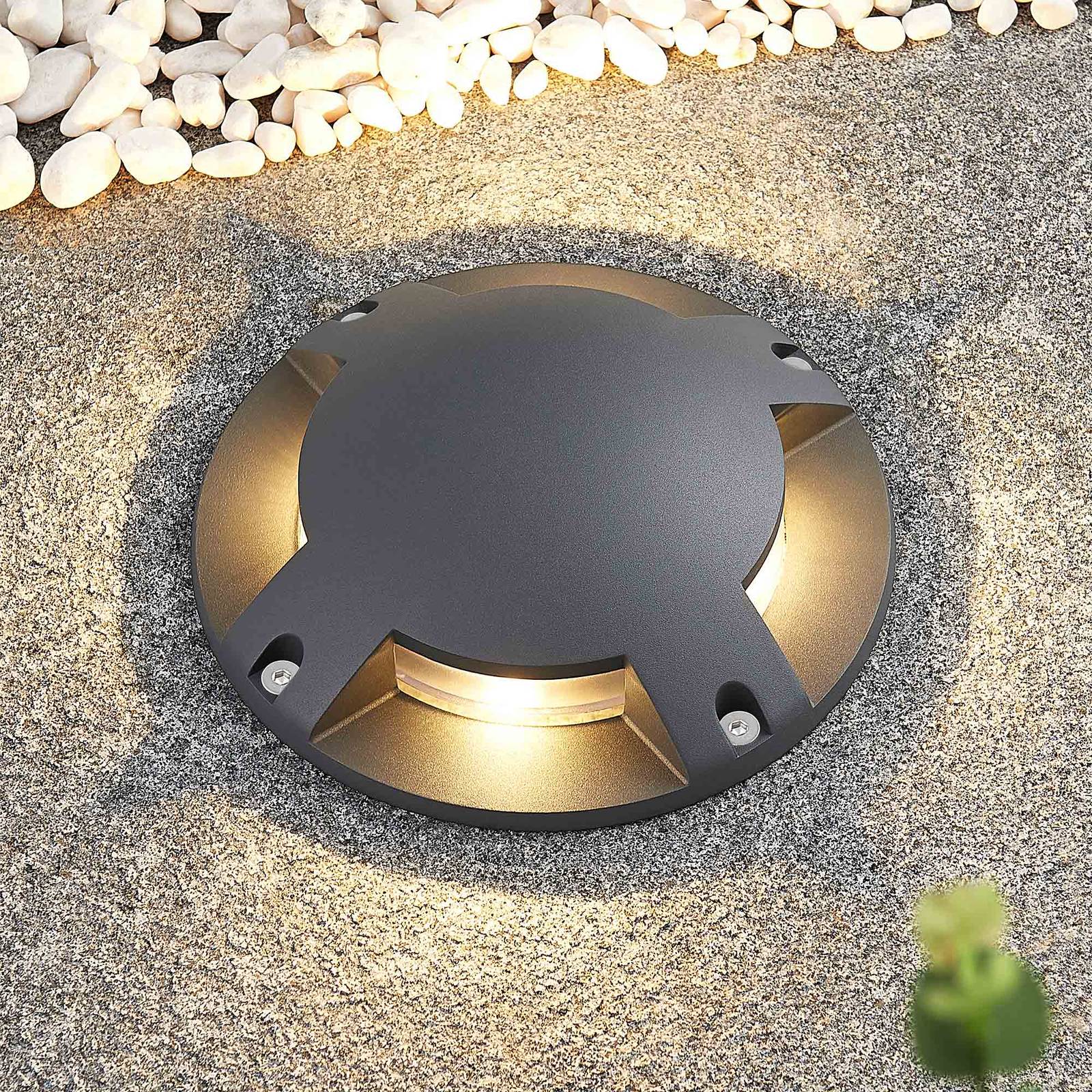 Lindby LED-Bodenstrahler Cormac, 4-flammig, Ø 21 cm, IP67 Cormac, schwarz, Aluminium, Modern, LED Außenleuchte