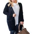 Elapsy Womens Solid Velvet Chenille Sweater Coat Cardigan Top Navy Blue Size 20 22 XL