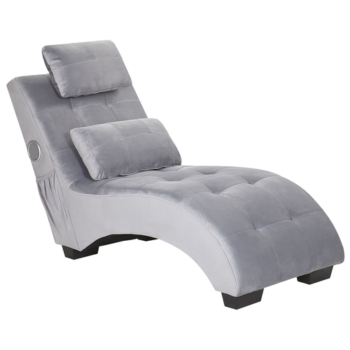 Chaiselongue Grau Samtstoff Bluetooth Lautsprecher Modernes Design Glamouröser Stil Wohnzimmer Salon