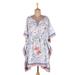 Breezy Leaves,'Hand Made Leaf-Themed Drawstring Cotton Caftan'