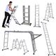 Ladder 4.7M/15.5Ft EN131 Telescoping Aluminum Telescopic Extension Tall Loft Folding Combination Scaffold Ladder with Safety Tool Tray