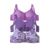 Plus Size Women's 3-Pack Front-Close Cotton Wireless Bra by Comfort Choice in Amethyst Purple Assorted (Size 44 D)
