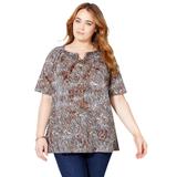 Plus Size Women's Seasonless Gauze Peasant Top by Catherines in Tan Medallion (Size 0X)