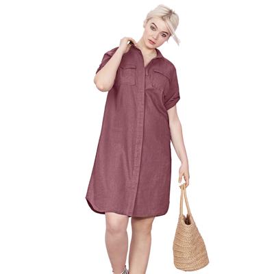 Plus Size Women's Button Front Linen Shirtdress by ellos in Vintage Plum (Size 20)