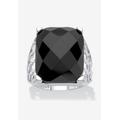 Women's Sterling Silver Natural Black Onyx Checkerboard Cut Ring by PalmBeach Jewelry in Onyx (Size 8)