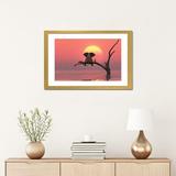 East Urban Home Elephant & Dog Are Sitting on a Tree at Red Sunset by Mike Kiev - Painting Print Paper in Red/Yellow | 16 H x 24 W x 1 D in | Wayfair