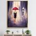 East Urban Home Lady w/ Red Umbrella Walking in the Rain - Painting Print on Canvas Canvas, Wood in Indigo/Red | 20 H x 12 W x 1 D in | Wayfair