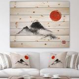 East Urban Home Japanese Red Moon In Traditional Sumi - Unframed Painting Print on Wood Metal in Black/Brown/Red | 24 H x 32 W x 1 D in | Wayfair