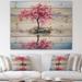 East Urban Home Japanese Cherry Blossom Tree On Little Idyllic Island - Unframed Painting Print on Wood Metal in Brown/Indigo/Red | Wayfair