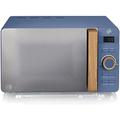 Swan 20L Nordic Digital Microwave, 6 Power Levels, Wood Effect Handle, Soft Touch Housing and Matte Finish, 800W, Blue, SM22036BLUN