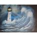 Buy Art For Less Crashing Waves Lighthouse by Ed Capeau - Graphic Art Print Paper in Blue/White | 14.5 H x 18.5 W x 1 D in | Wayfair