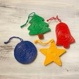 The Holiday Aisle® 4 Piece Christmas Holiday Shaped Ornaments Set Fabric in Blue/Green/Red | 3.2 H x 2.4 W x 0.2 D in | Wayfair 218173