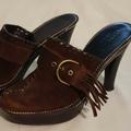 Coach Shoes | Euc Coach Brown Suede Fringed Clog Platform Mule | Color: Brown | Size: 8