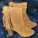 Nine West Shoes | Nwnt-Nine West Peeptoe Suede Fringe Boots | Color: Tan | Size: 5.5m