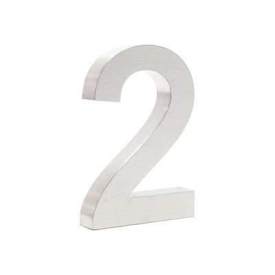 Wiltec - Hausnummer 2 silberfarbene Edelstahl Hausnummer in modernem 3D-Design, Höhe 20 cm, Schrift Image
