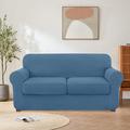 Winston Porter Stretch Separate Box Cushion Loveseat Slipcover Velvet in Blue | 41 H x 70 W x 42 D in | Wayfair D52FFDA917DF4830899151C83A4174FC
