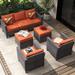 Latitude Run® GRST 5 Piece Rattan Sofa Seating Group w/ Cushions Synthetic Wicker/All - Weather Wicker/Wicker/Rattan in Orange | Outdoor Furniture | Wayfair