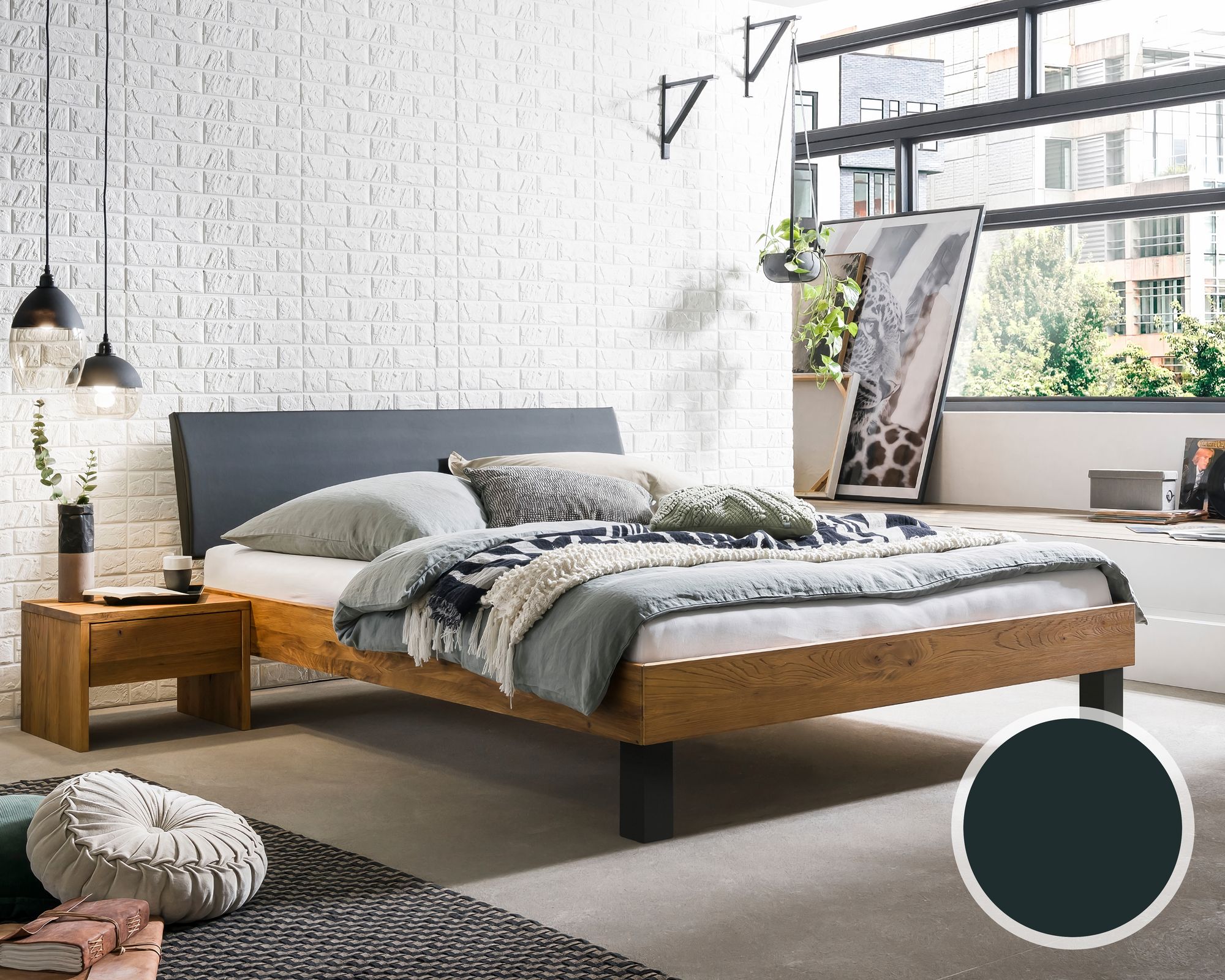 Hasena Pronto Massivholz-Bett Trento Roca/Lecco 120x200 cm / Wildeiche natur, gebürstet, geölt / 25 cm