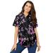 Plus Size Women's Short-Sleeve Kate Big Shirt by Roaman's in Purple Rose Floral (Size 32 W) Button Down Shirt Blouse