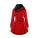 Lazzboy Trench Coat Womens Jacket Felt Duffle Faux Fur Lined Solid Lapel Belted Double Breasted Casual Tunic Strappy Pleasted Fluffy Warm Sherpa Parka Red