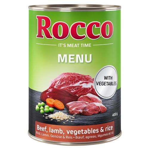 6x400g Menue mit Rind, Lamm, Gemüse & Reis Rocco Hundefutter nass