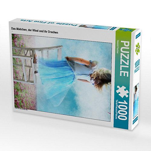 Puzzle CALVENDO Puzzle Das Mädchen, der Wind und ihr Drachen - 1000 Teile Foto-Puzzle glückliche Stunden Kinder
