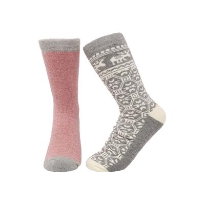 Plus Size Women's 2 Pr Super Soft Polyester Thermal Insulated Socks by GaaHuu in Grey Moose Rose (Size OS (6-10.5))