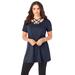 Plus Size Women's Lattice-Neck Short Sleeve Ultimate Tunic by Roaman's in Navy (Size 14/16)