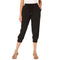 Plus Size Women's Drawstring Soft Knit Capri Pant by Roaman's in Black (Size S)