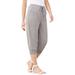 Plus Size Women's Drawstring Soft Knit Capri Pant by Roaman's in Medium Heather Grey (Size 4X)