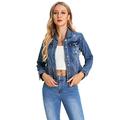 Women's denim jacket, women's stretch denim jacket, ripped denim jacket (Medium, Blue 21651)