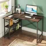 17 Stories Walbrook Reversible L-Shape Computer Desks, 47" or 55" Work Desk w/ Adjustable Shelves Wood/Metal in Brown | Wayfair