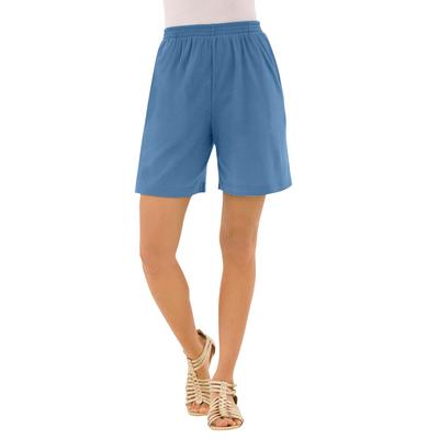 Plus Size Women's Soft Knit Short by Roaman's in Dusty Indigo (Size 2X) Pull On Elastic Waist