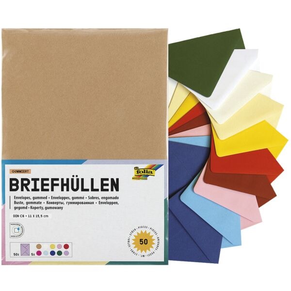 folia Farbige Briefumschläge 11 x 15,5 cm ohne Fenster mit Nassklebung - 50 Stück weiß, 15.5x11 cm Image
