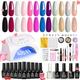 Beetles 12 Colors Gel Nail Polish Starter Kit with 48W UV LED Nail Lamp Gel Nail Kit Base Gel Top Coat Nude Pink Black White Red Blue Gel Polish Glitter Powder DIY Nail Art Manicure Kit