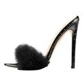 Only maker Women's Peep Toe Heels Sandals Fur Mules Slip on Clog Sandals Open Toe Dress Pumps Slide Shoes Black Size 7