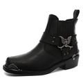 Grinders Mens Real Leather Lo Biker Boots Rock Punk Eagle Buckle Metal Toe Black