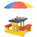 Costway Kids Picnic Folding Table and Bench with Umbrella-Yellow