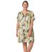 Plus Size Women's Linen Blend V-Neck Shift Dress by ellos in Olive Yellow Floral (Size 18/20)