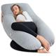 AngQi Pregnancy Pillows, U Shaped Pregnancy Body Pillow for Sleeping, 55 inch Maternity Pillow for Pregnant Women with Cooling Jersey Cover, Grey