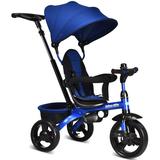 Costway 4-in-1 Kids Tricycle with Adjustable Push Handle-Blue