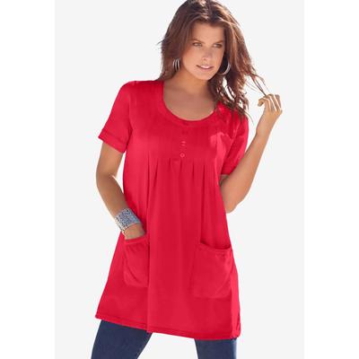 Plus Size Women's Plus Size Two Pocket Soft Knit Swing Tunic by Roaman's in Vivid Red (Size 6X) Long T-Shirt