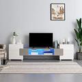 LED TV Stand Cabinet Sideboard RGB LED Lights, Matt Body and High Gloss Doors Media Storage Console Flat Screen TV Cabinet, Gaming Consoles - in Lounge Room, Living Room and Bedroom (Gray)