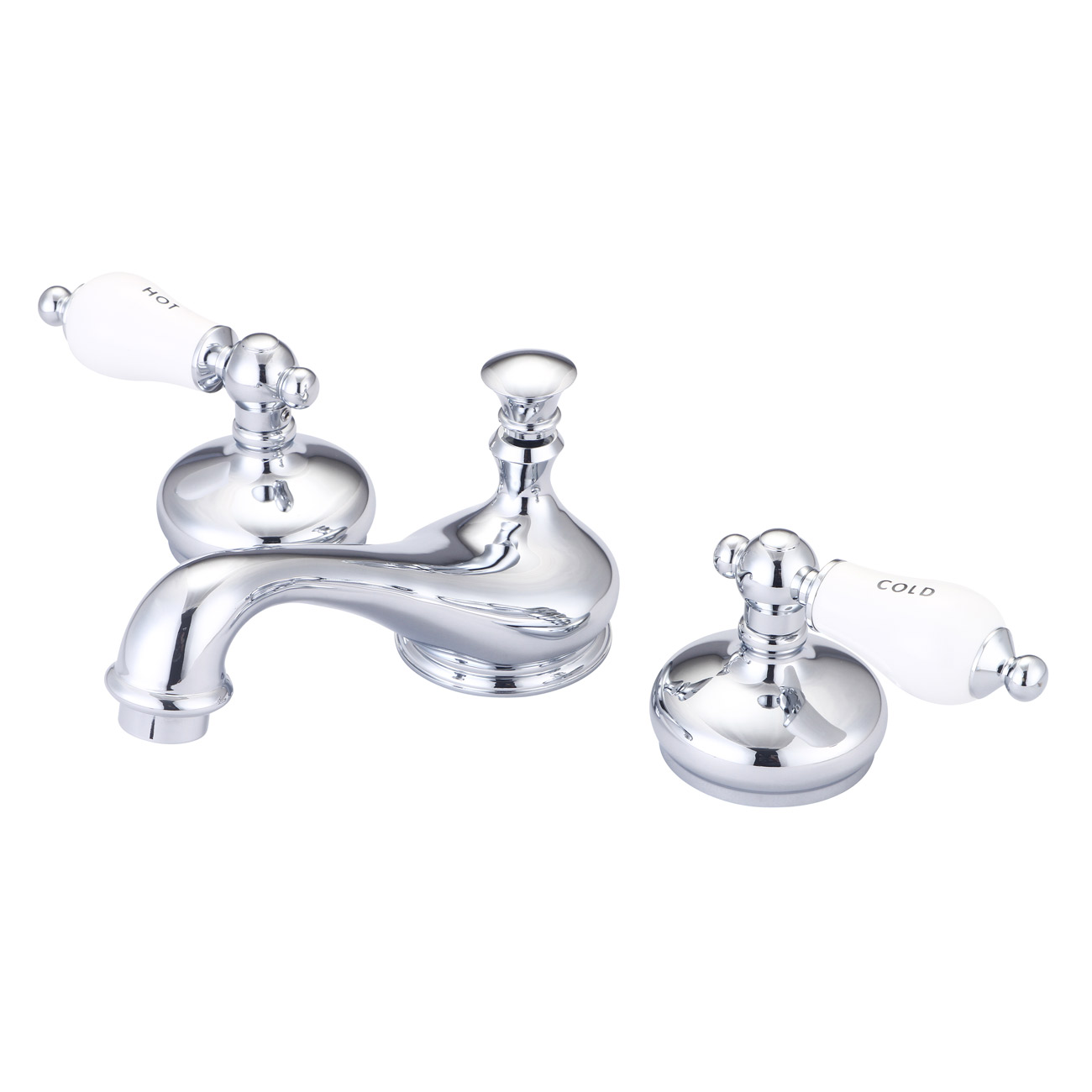 Randolph Morris Teapot Widespread Bathroom Sink Faucet - Porcelain Lever Handles RMH302PL-CP