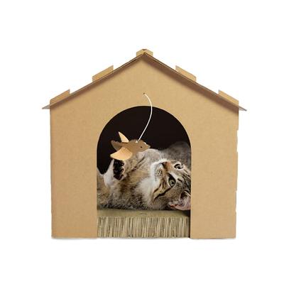 FurHaven Gingerbread House Corrugated Plain Cat Scratcher with Gift Box and Catnip, 14.57" H