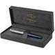 PARKER Sonnet Füller | Premium Metal & Blue Satinierung mit Chromverkleidung | Medium 18 Karat Goldfeder mit schwarzer Tintenpatrone | Geschenkbox