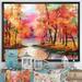 East Urban Home Autumn Aspen Trees in Red Leaf Forest by Lake - Painting Print on Canvas Metal in Green/Red/Yellow | 30 H x 40 W x 1.5 D in | Wayfair