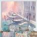 East Urban Home Pastel Gondolas in Venice During Morning I - Painting Print on Canvas Metal in Indigo | 30 H x 40 W x 1.5 D in | Wayfair